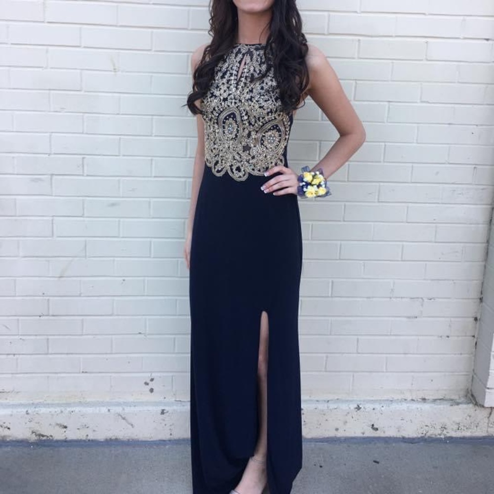 Navy and Gold Prom Dress